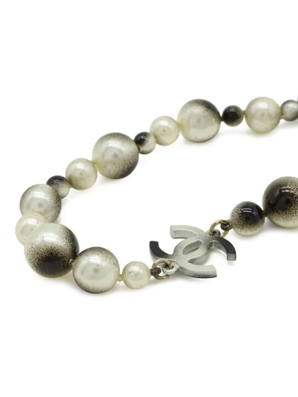 Chanel CC Logo Faux Pearl Necklace Pendant Ivory Black - Picture 3 of 7